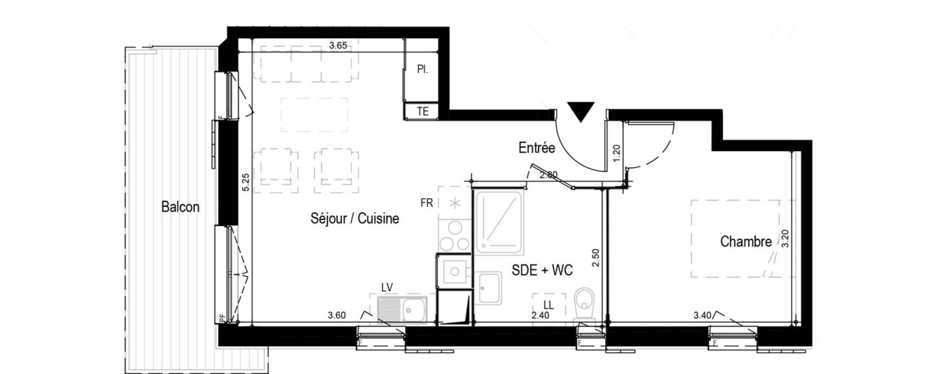 Appartement T2 meubl&eacute; de 41,79 m2 &agrave; Ax-Les-Thermes Centre