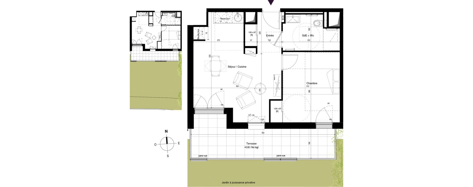 Appartement T2 meubl&eacute; de 43,30 m2 &agrave; Carcassonne Grazailles - la prade