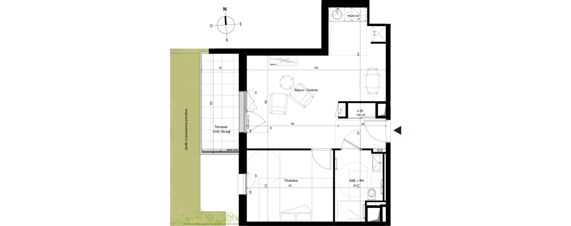 Appartement T2 meubl&eacute; de 45,95 m2 &agrave; Carcassonne Grazailles - la prade