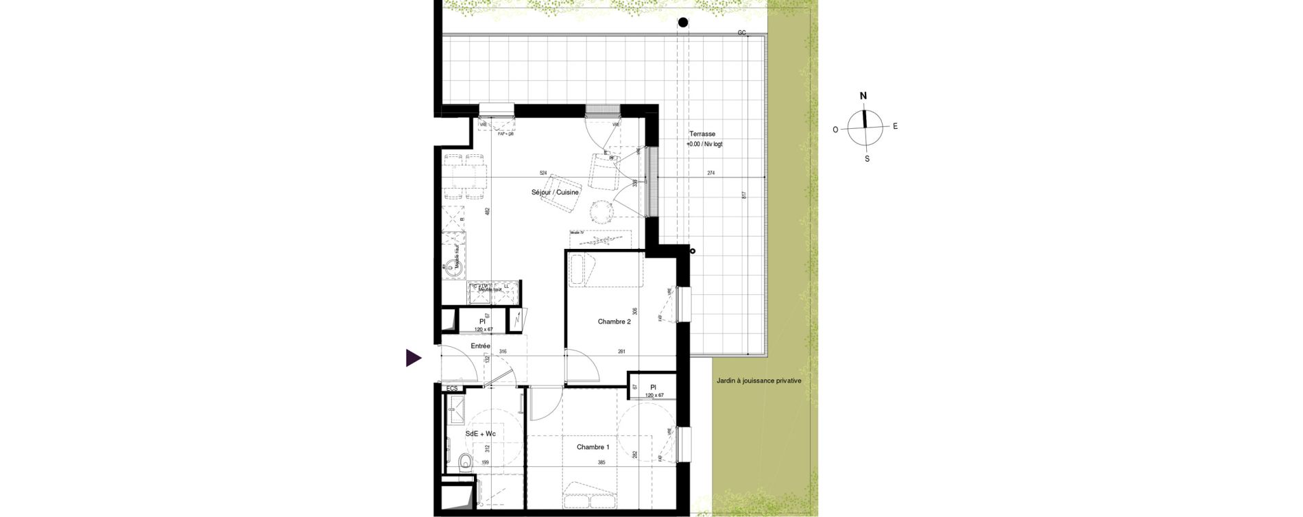 Appartement T3 meubl&eacute; de 54,37 m2 &agrave; Carcassonne Grazailles - la prade
