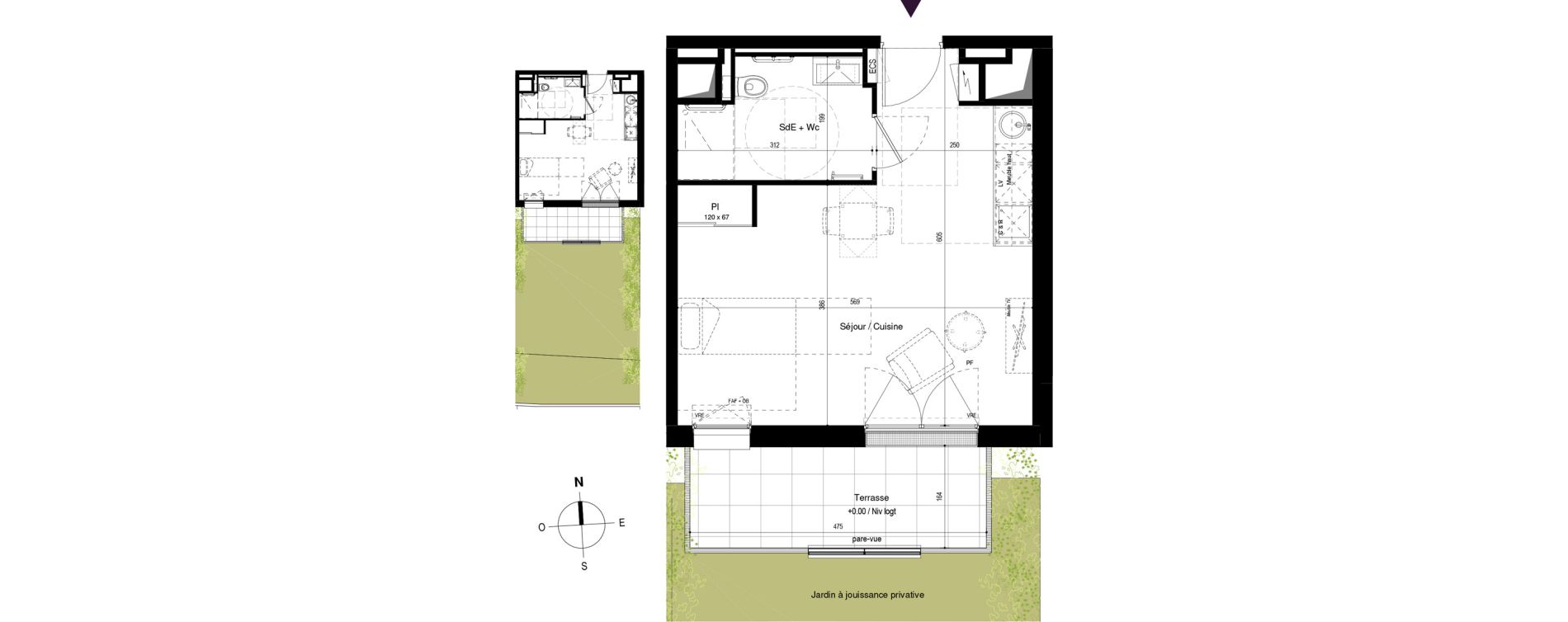 Appartement T1 meubl&eacute; de 31,83 m2 &agrave; Carcassonne Grazailles - la prade