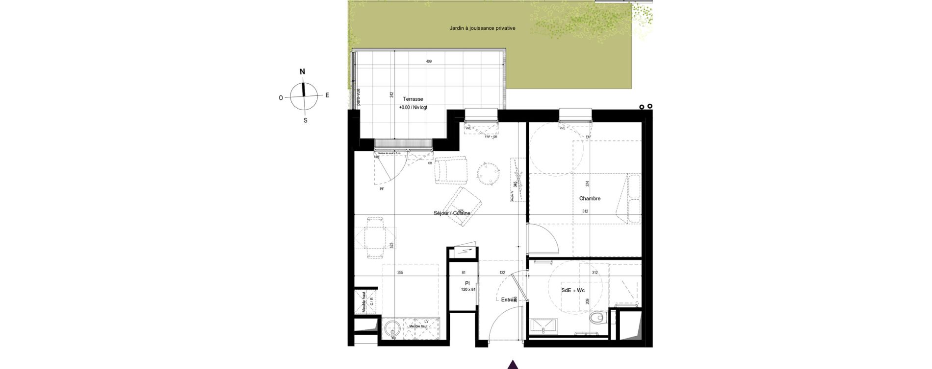 Appartement T2 meubl&eacute; de 42,04 m2 &agrave; Carcassonne Grazailles - la prade