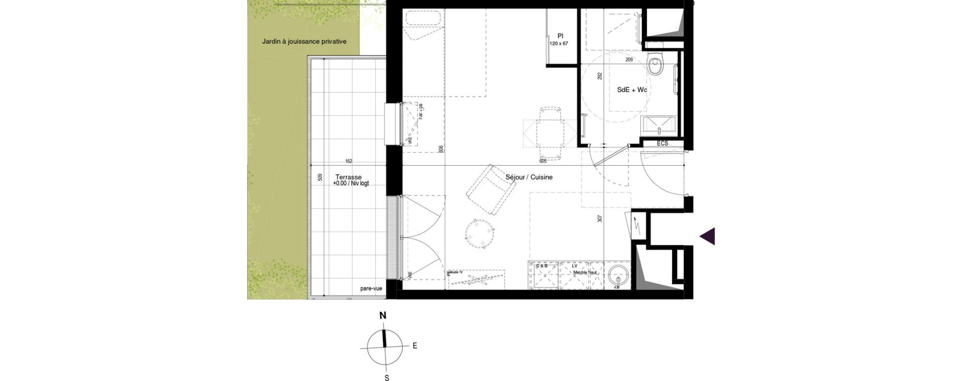 Appartement T1 meubl&eacute; de 33,21 m2 &agrave; Carcassonne Grazailles - la prade
