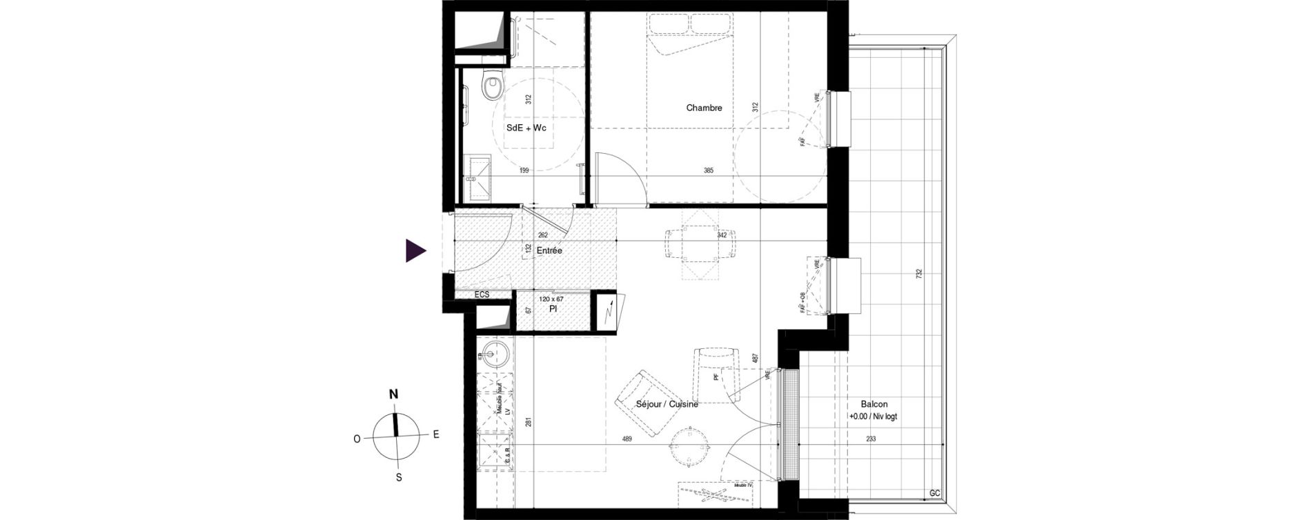Appartement T2 meubl&eacute; de 42,63 m2 &agrave; Carcassonne Grazailles - la prade