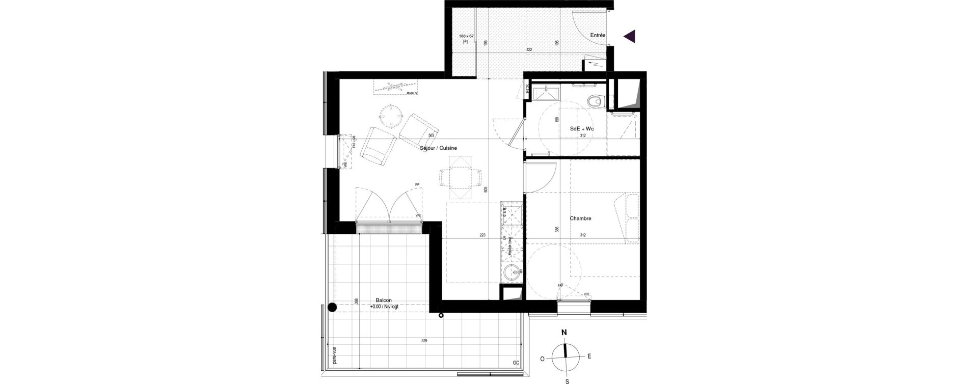 Appartement T2 meubl&eacute; de 49,19 m2 &agrave; Carcassonne Grazailles - la prade