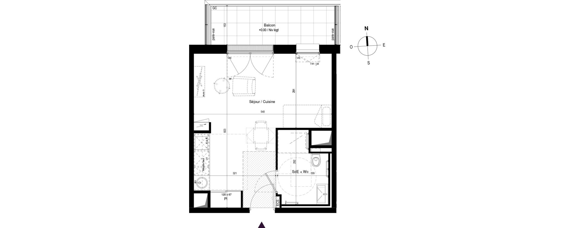 Appartement T1 meubl&eacute; de 30,09 m2 &agrave; Carcassonne Grazailles - la prade