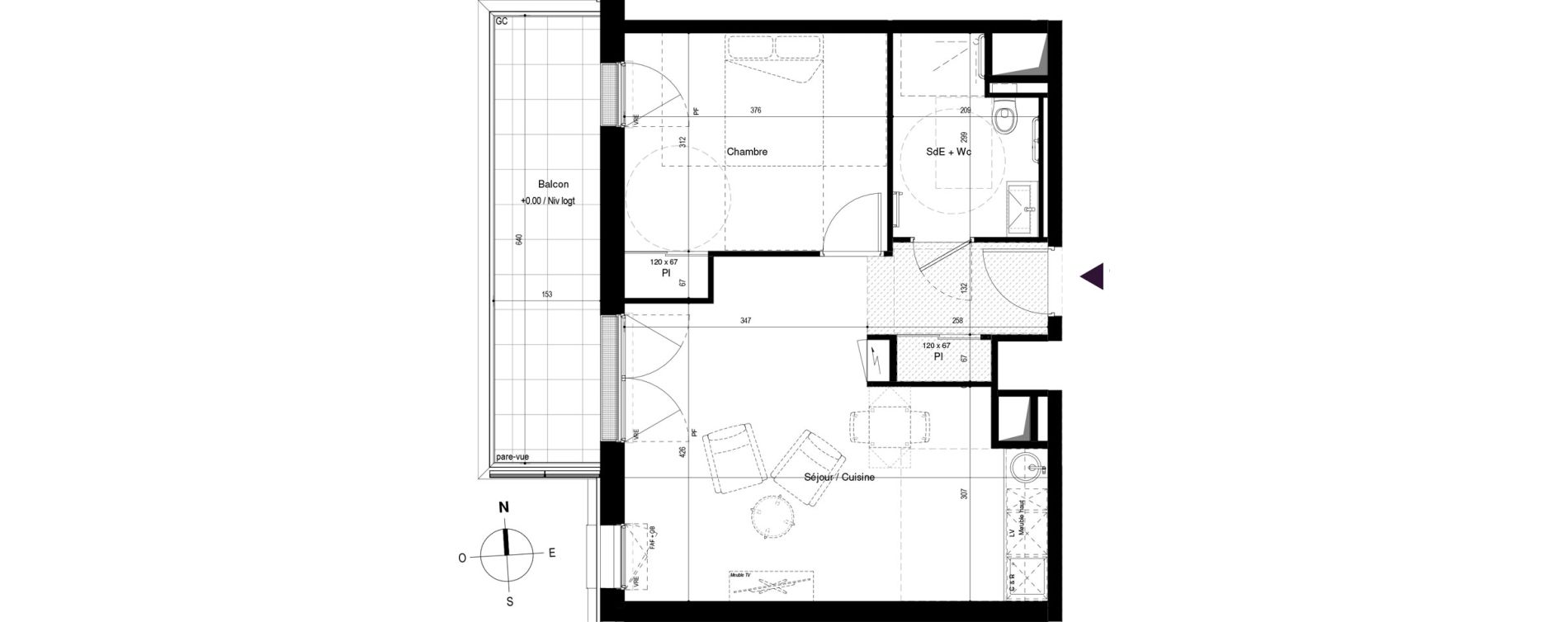 Appartement T2 meubl&eacute; de 45,62 m2 &agrave; Carcassonne Grazailles - la prade