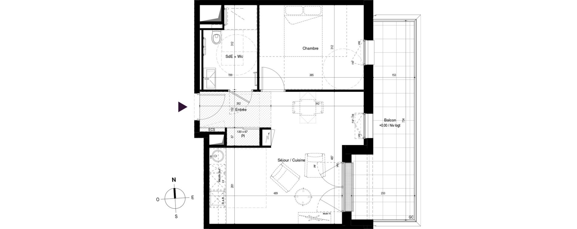 Appartement T2 meubl&eacute; de 42,63 m2 &agrave; Carcassonne Grazailles - la prade