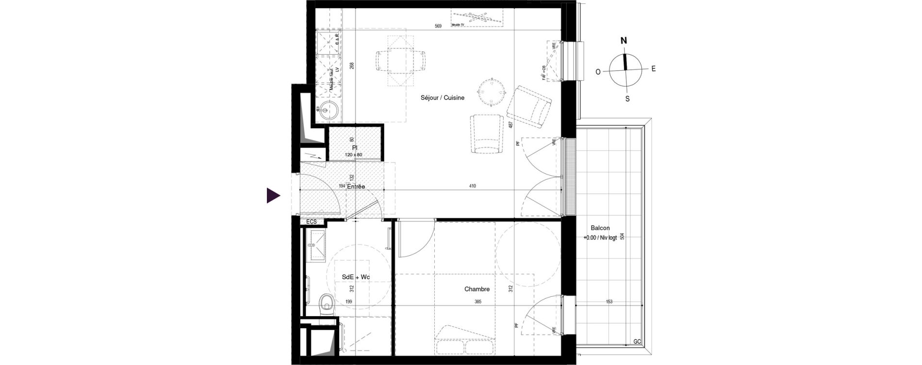 Appartement T2 meubl&eacute; de 45,28 m2 &agrave; Carcassonne Grazailles - la prade