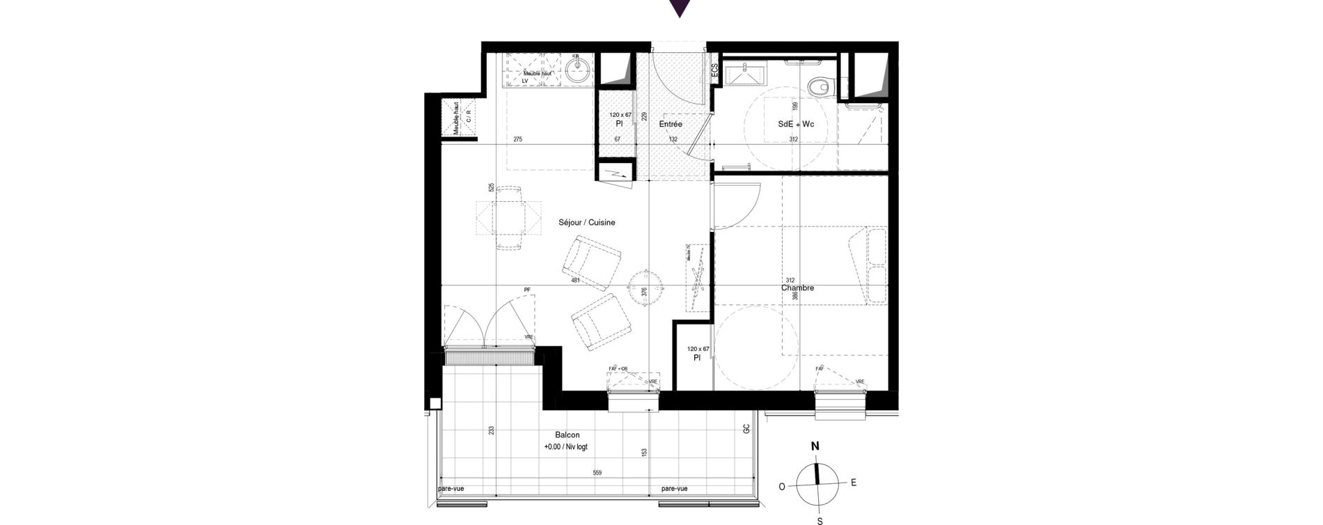 Appartement T2 meubl&eacute; de 43,30 m2 &agrave; Carcassonne Grazailles - la prade