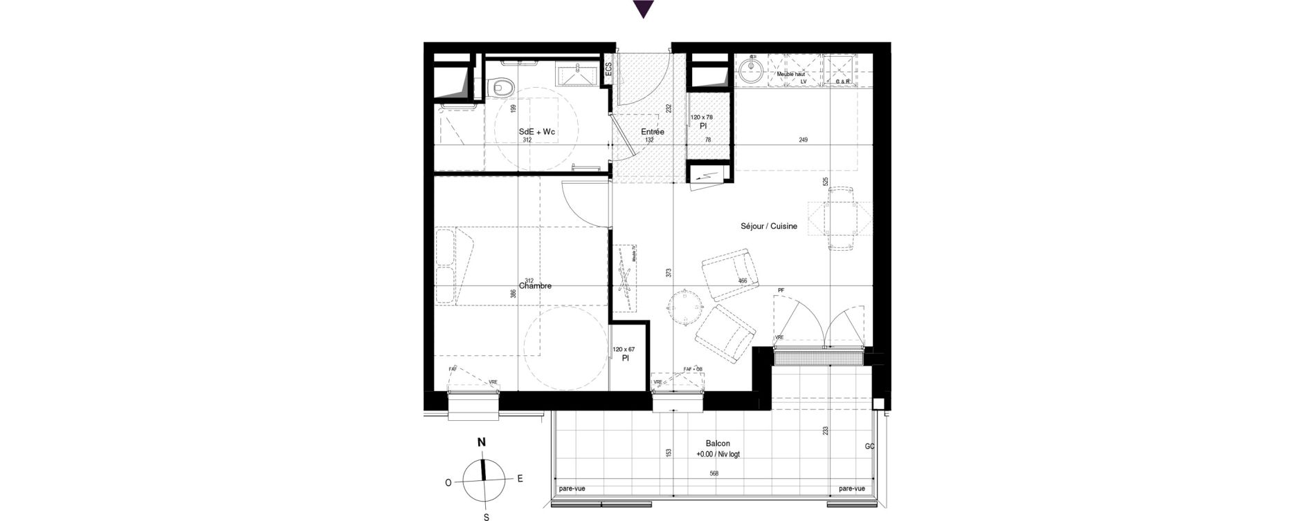 Appartement T2 meubl&eacute; de 42,95 m2 &agrave; Carcassonne Grazailles - la prade