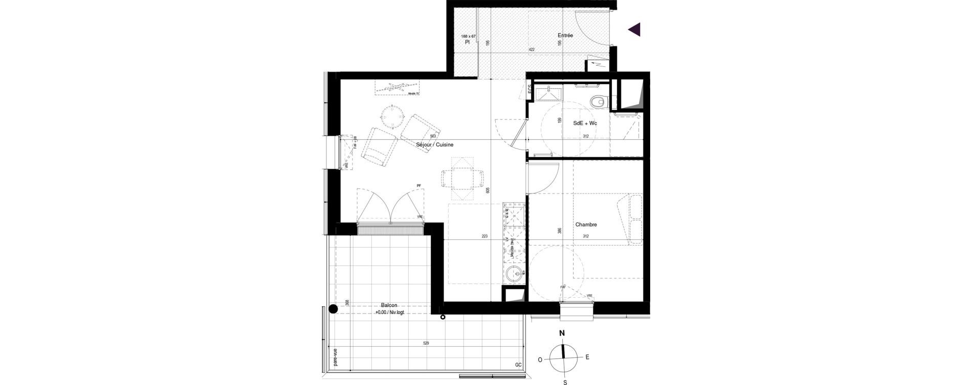 Appartement T2 meubl&eacute; de 49,20 m2 &agrave; Carcassonne Grazailles - la prade