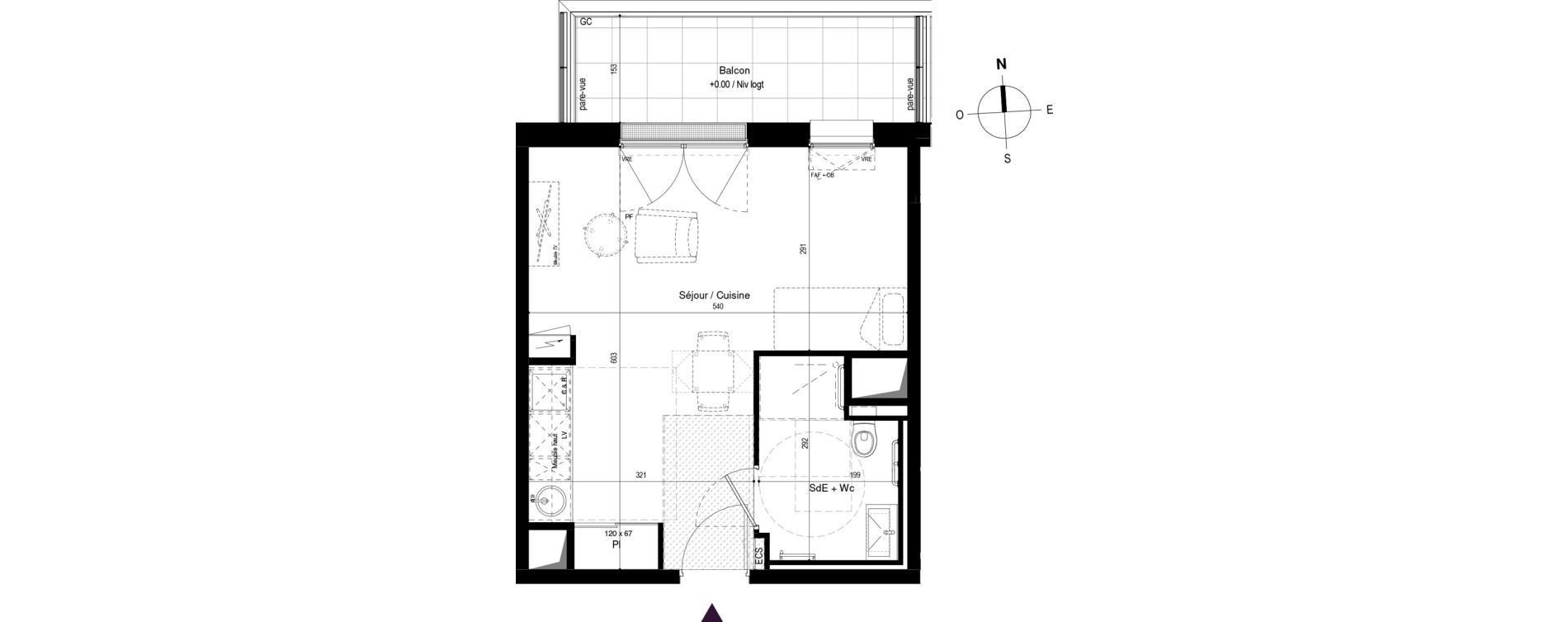Appartement T1 meubl&eacute; de 30,09 m2 &agrave; Carcassonne Grazailles - la prade