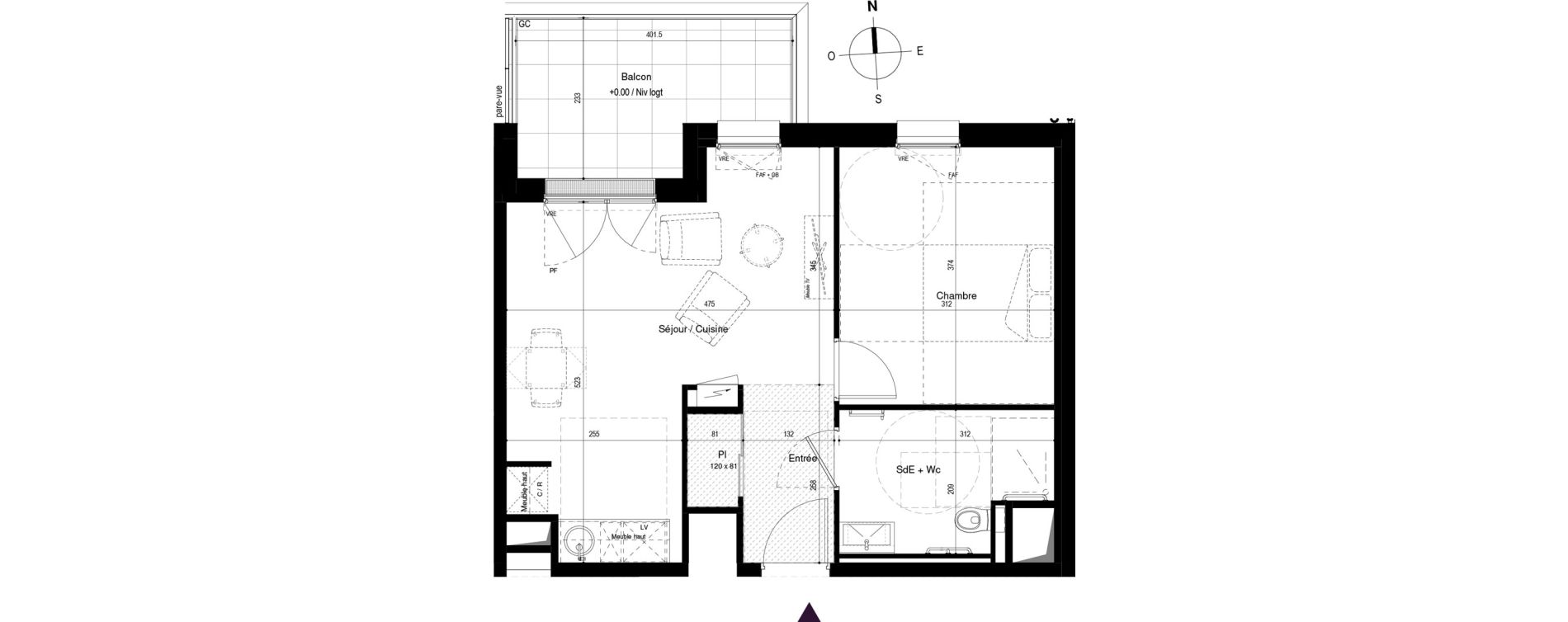 Appartement T2 meubl&eacute; de 42,05 m2 &agrave; Carcassonne Grazailles - la prade
