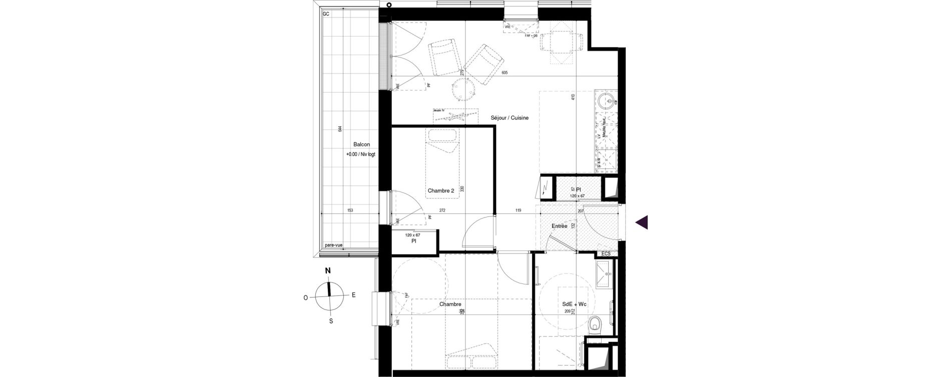Appartement T3 meubl&eacute; de 52,99 m2 &agrave; Carcassonne Grazailles - la prade
