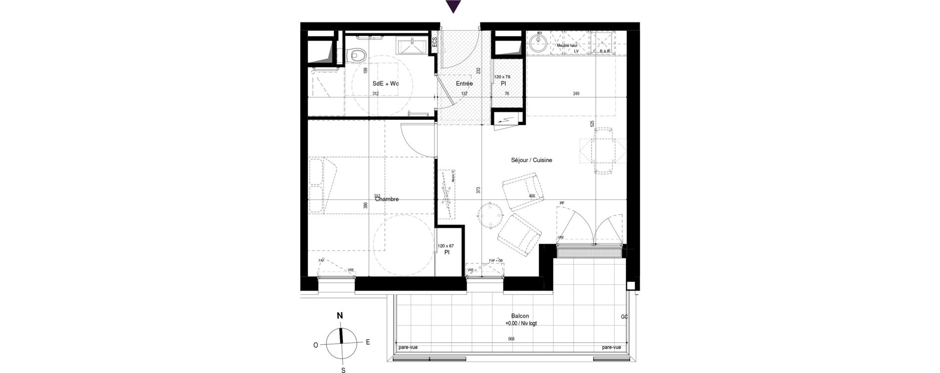 Appartement T2 meubl&eacute; de 42,95 m2 &agrave; Carcassonne Grazailles - la prade