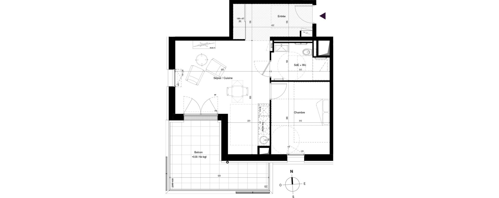 Appartement T2 meubl&eacute; de 49,20 m2 &agrave; Carcassonne Grazailles - la prade