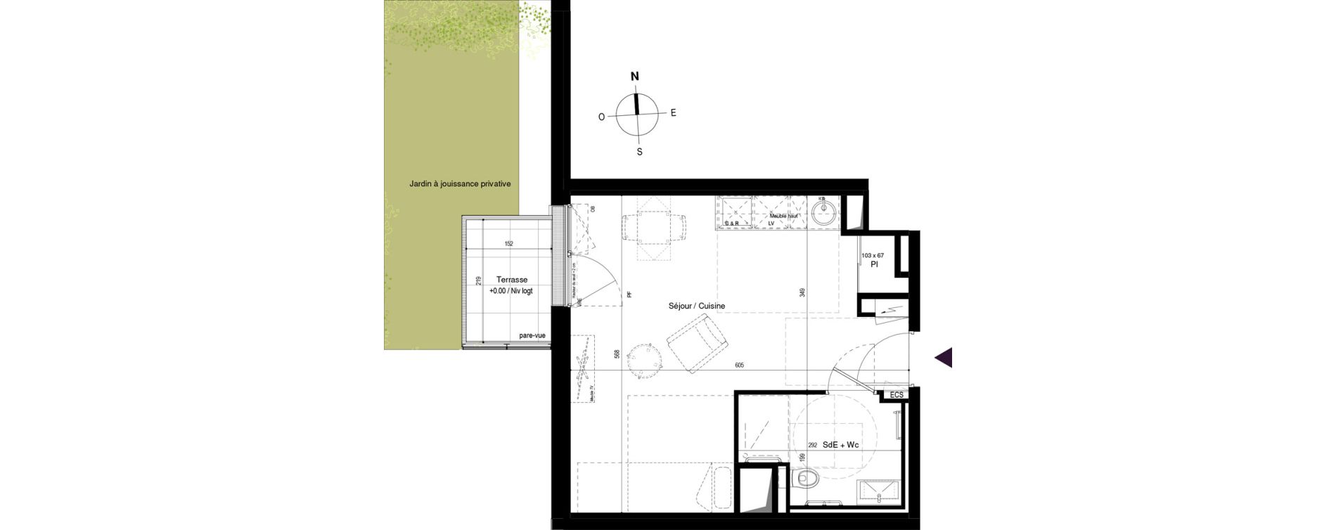 Appartement T1 meubl&eacute; de 31,21 m2 &agrave; Carcassonne Grazailles - la prade