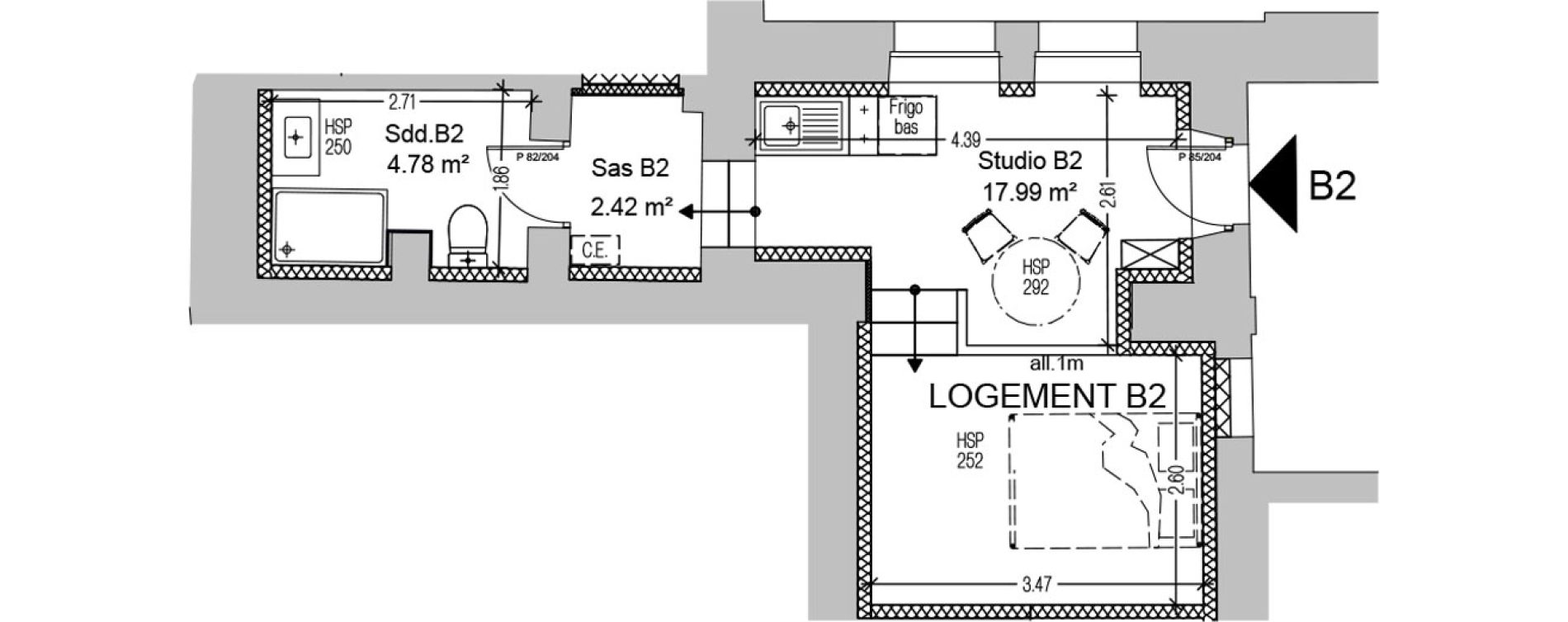 Appartement T1 de 25,19 m2 &agrave; Carcassonne Centre ville