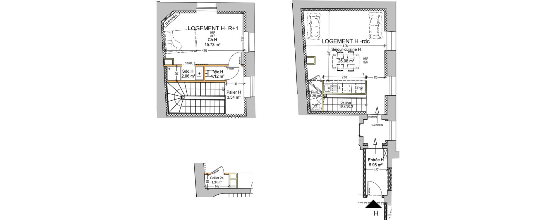 Duplex T2 de 55,73 m2 &agrave; Carcassonne Centre ville