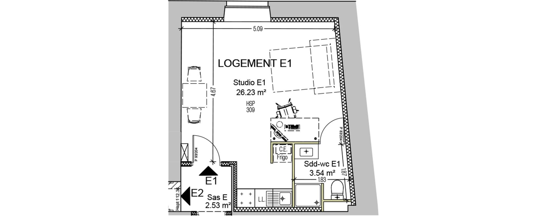 Appartement T1 de 29,77 m2 &agrave; Carcassonne Centre ville