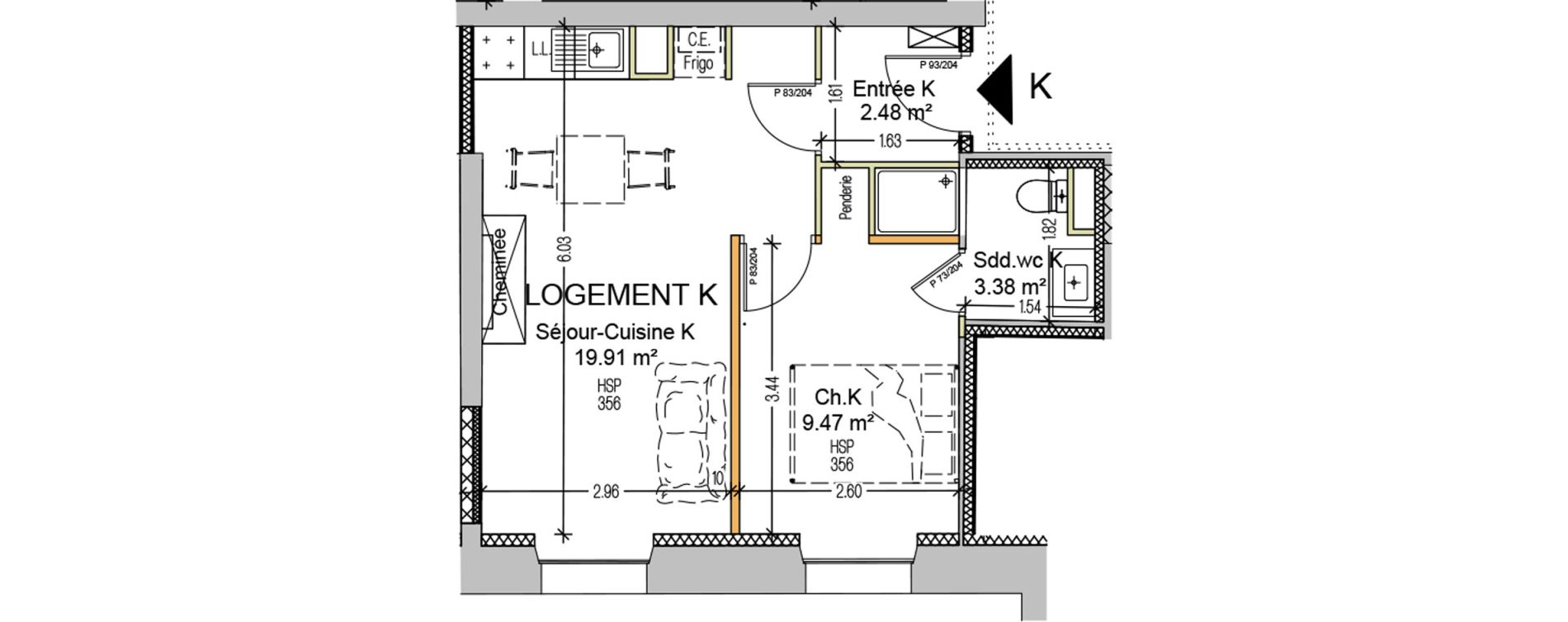 Appartement T2 de 35,24 m2 &agrave; Carcassonne Centre ville