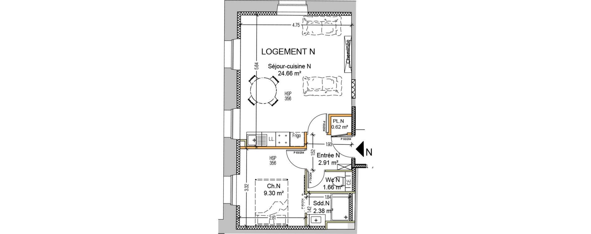 Appartement T2 de 41,53 m2 &agrave; Carcassonne Centre ville