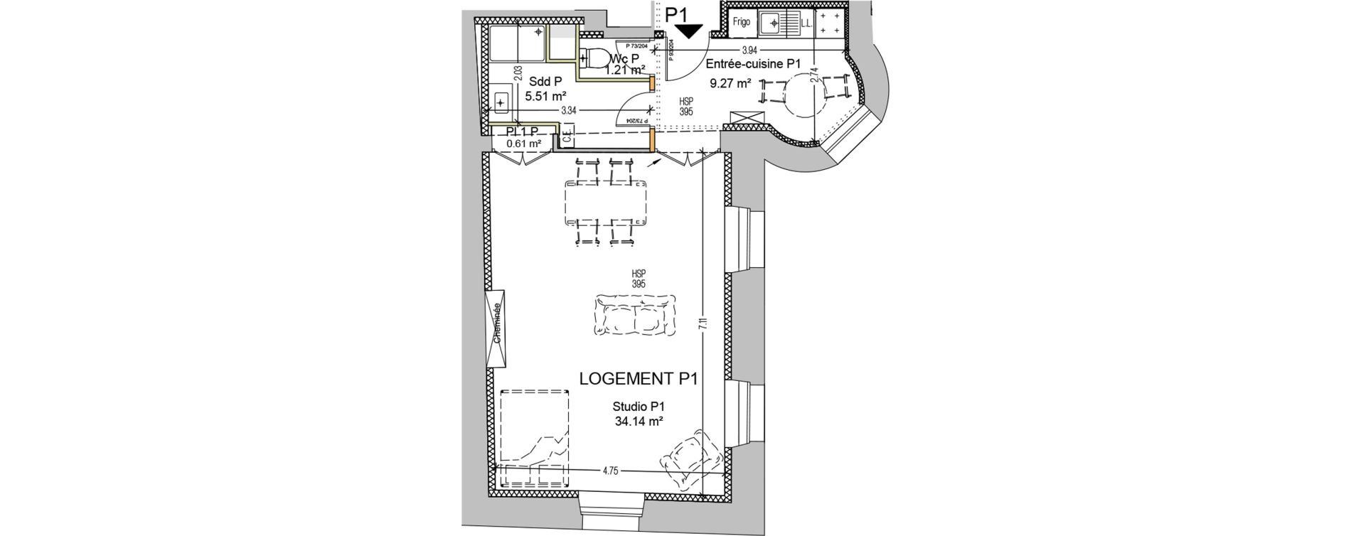 Appartement T1 de 50,74 m2 &agrave; Carcassonne Centre ville