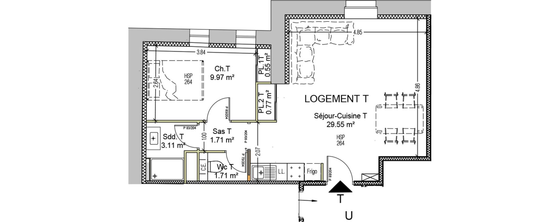 Appartement T2 de 47,37 m2 &agrave; Carcassonne Centre ville