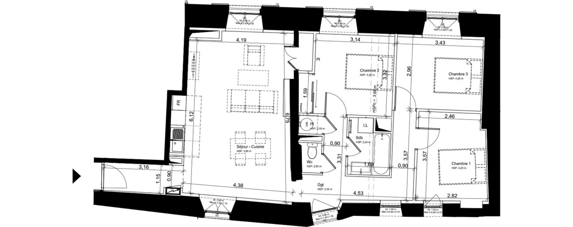 Appartement T4 de 78,90 m2 &agrave; Carcassonne Centre