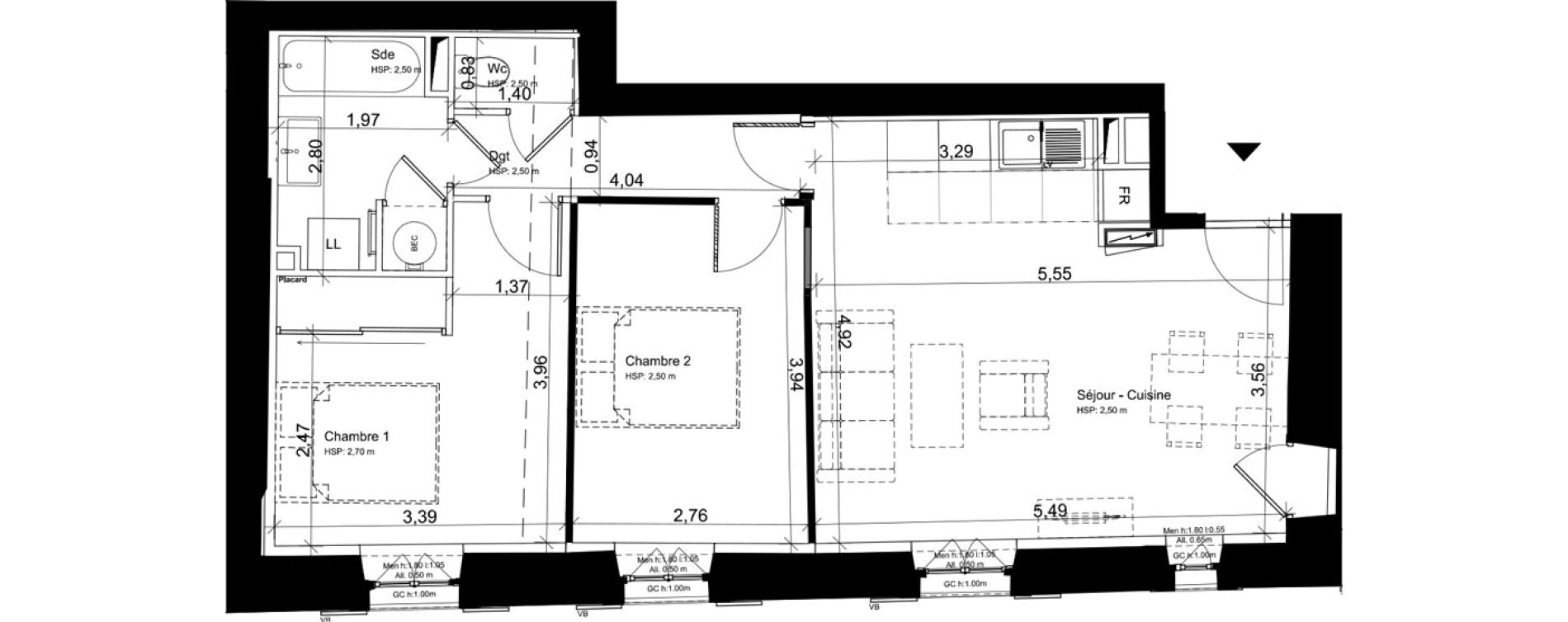 Appartement T3 de 57,84 m2 &agrave; Carcassonne Centre