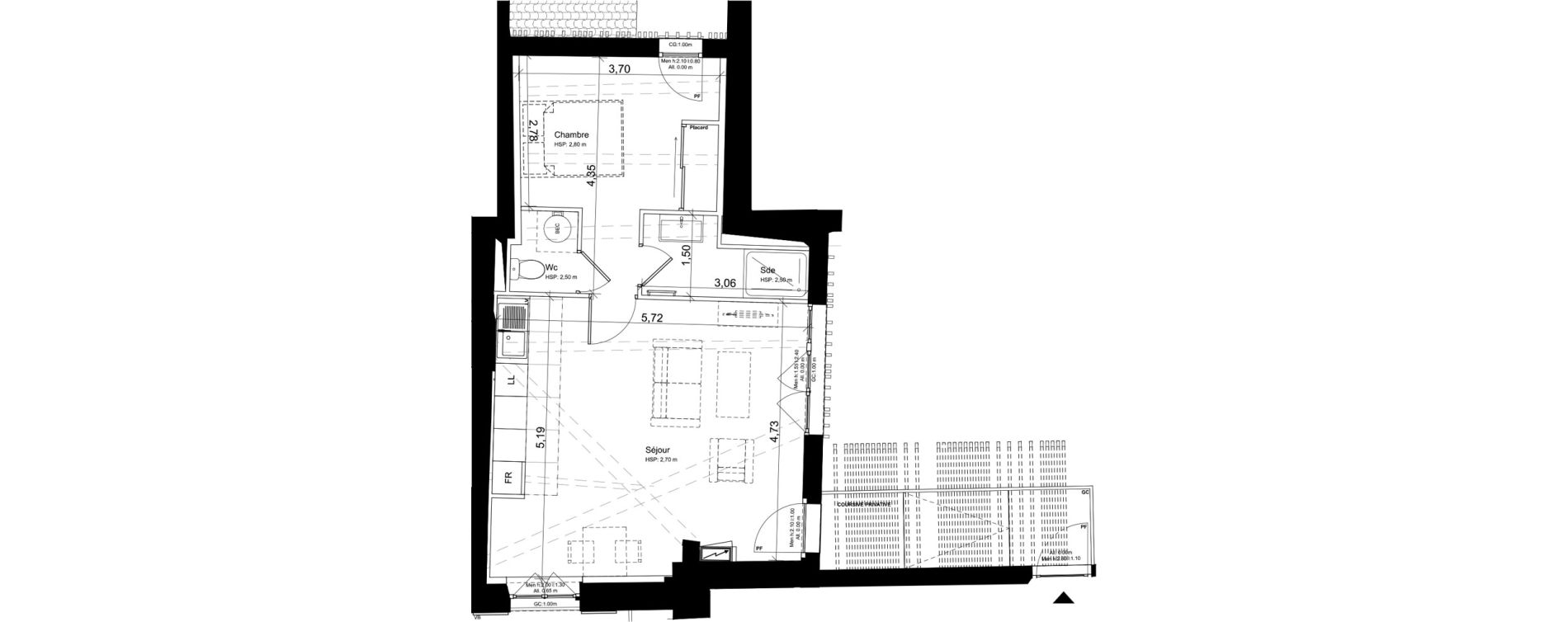 Appartement T2 de 46,14 m2 &agrave; Carcassonne Centre
