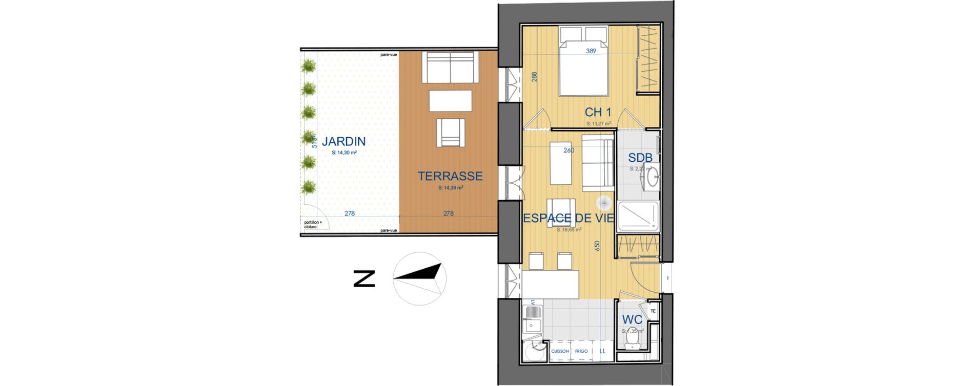 Appartement T2 de 33,54 m2 &agrave; Carcassonne Centre ville