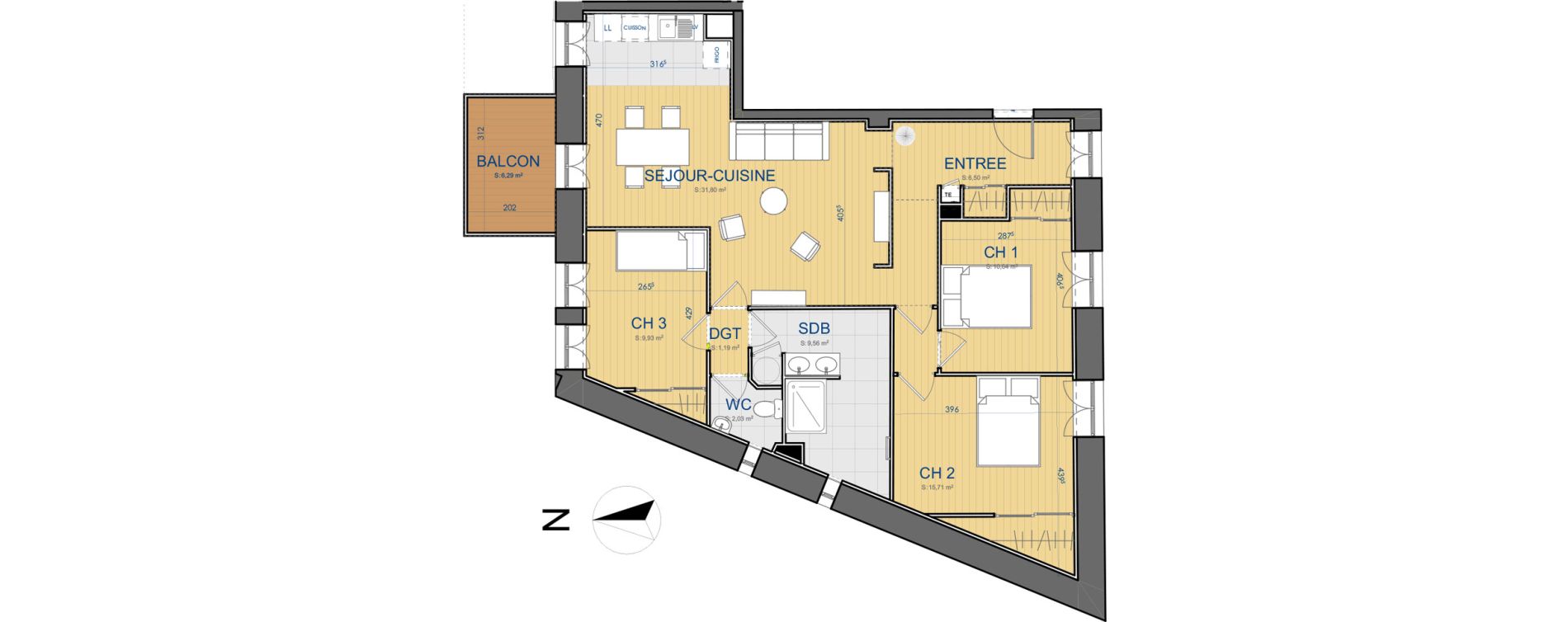 Appartement T4 de 87,36 m2 &agrave; Carcassonne Centre ville