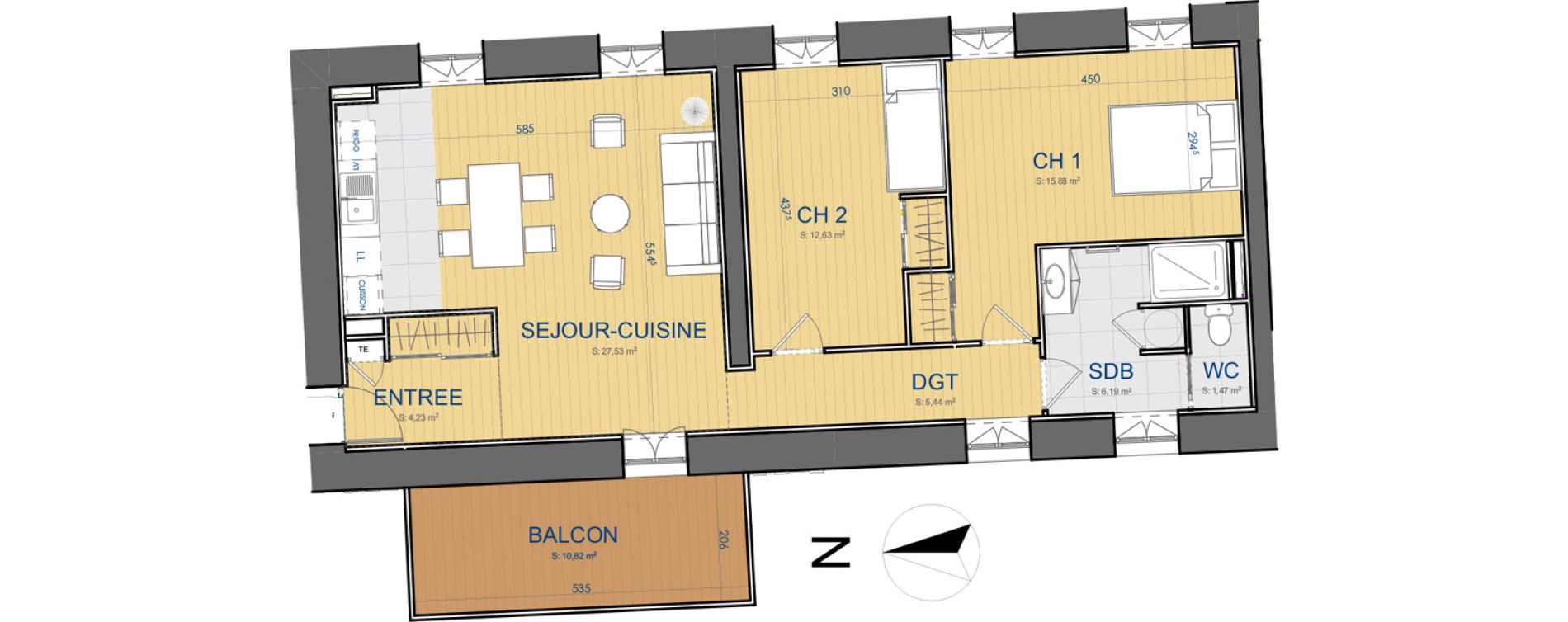 Appartement T3 de 73,37 m2 &agrave; Carcassonne Centre ville