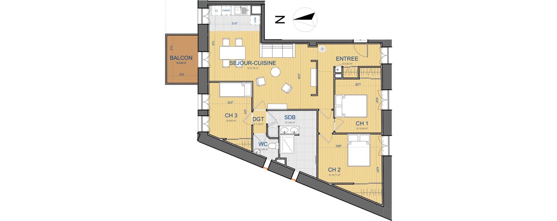 Appartement T4 de 85,27 m2 &agrave; Carcassonne Centre ville