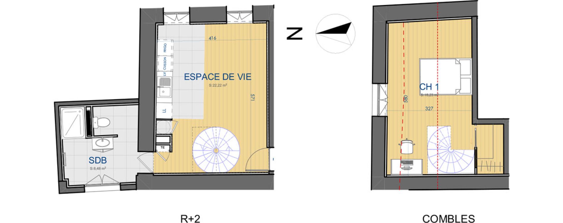 Duplex T2 de 45,93 m2 &agrave; Carcassonne Centre ville