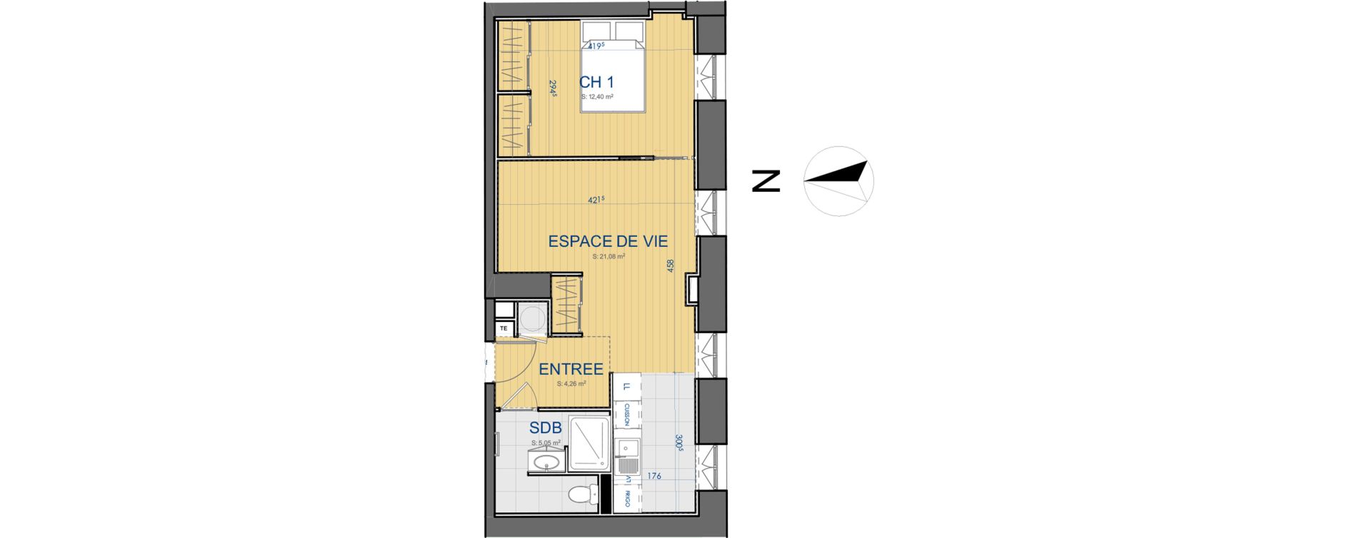 Appartement T2 de 42,79 m2 &agrave; Carcassonne Centre ville
