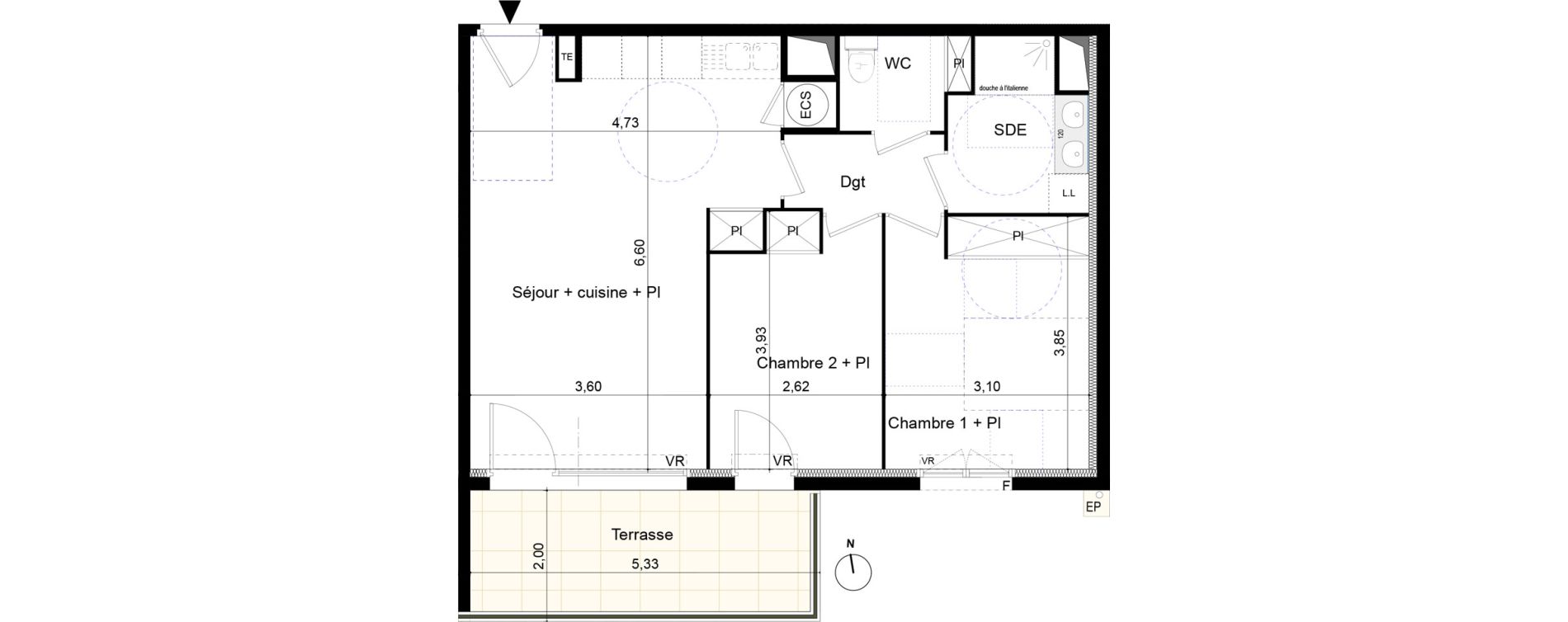 Appartement T3 de 59,60 m2 &agrave; Castelnaudary Centre
