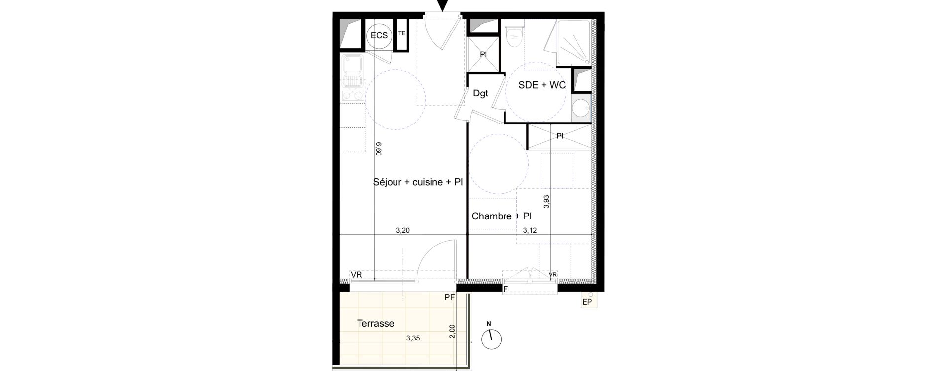 Appartement T2 de 39,75 m2 &agrave; Castelnaudary Centre