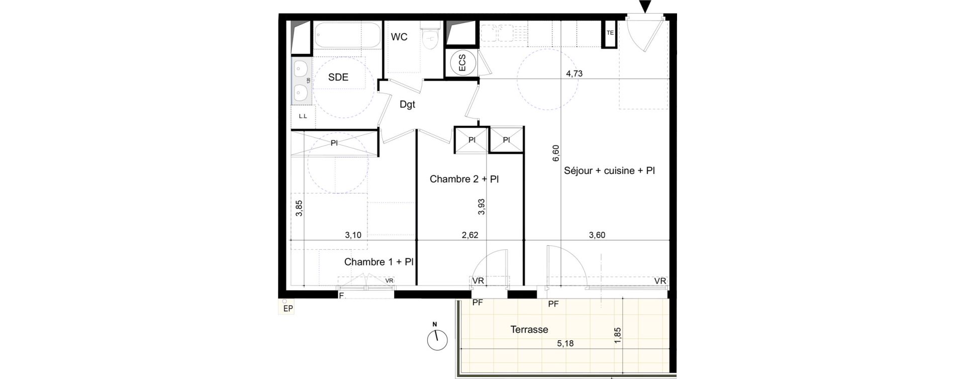 Appartement T3 de 59,60 m2 &agrave; Castelnaudary Centre