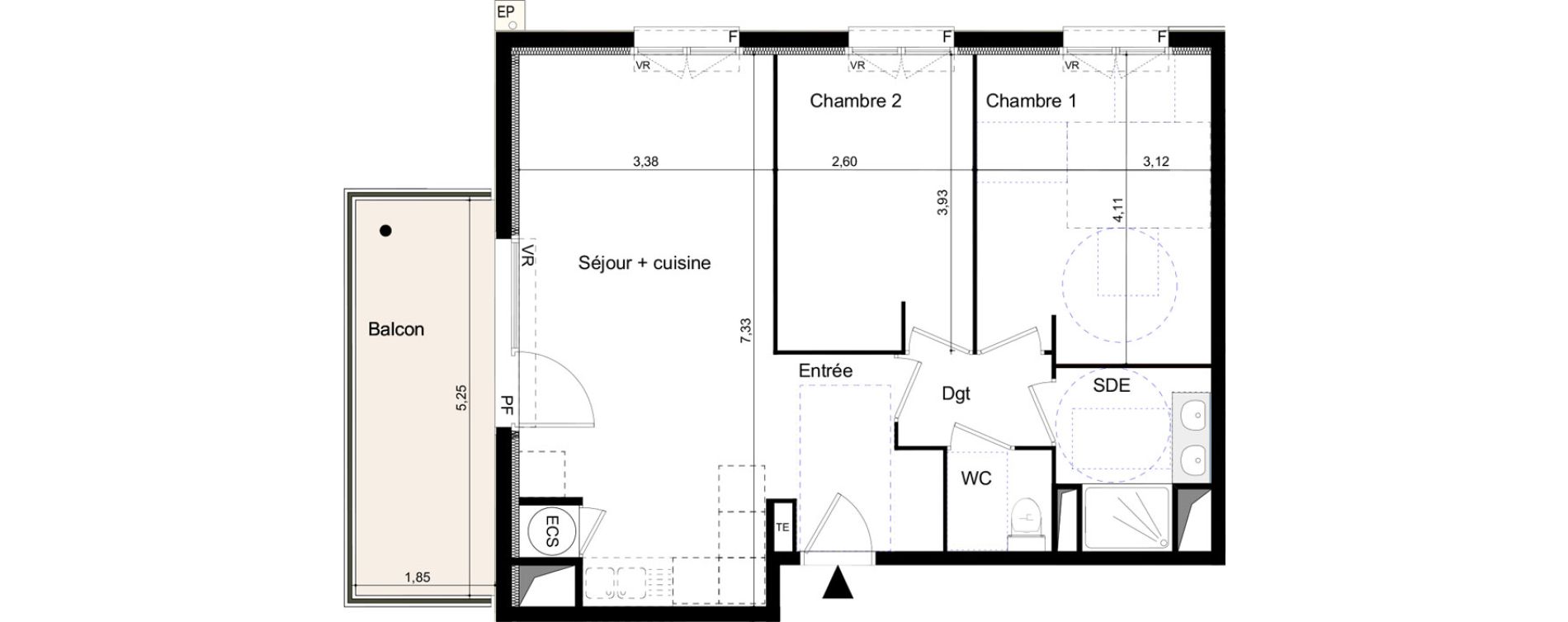 Appartement T3 de 60,30 m2 &agrave; Castelnaudary Centre