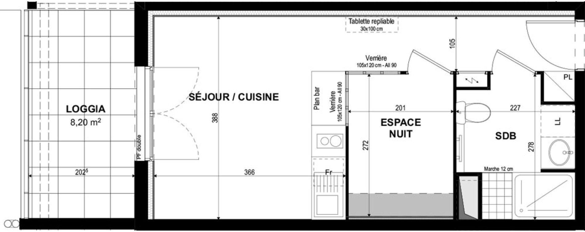 Appartement T1 bis de 29,89 m2 &agrave; Castelnaudary Centre