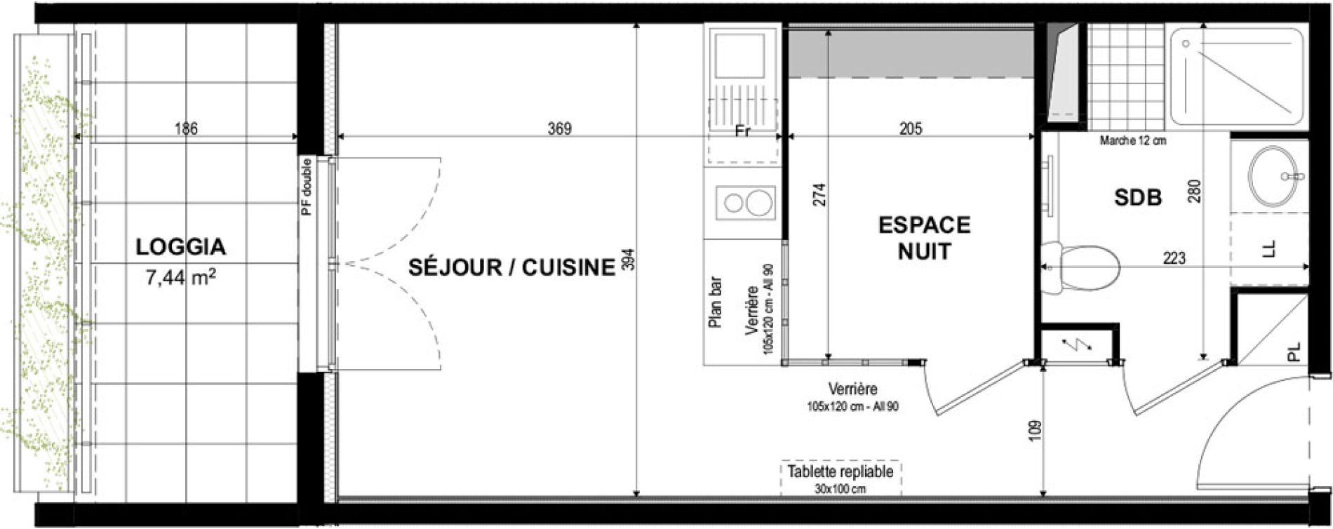 Appartement T1 bis de 30,57 m2 &agrave; Castelnaudary Centre