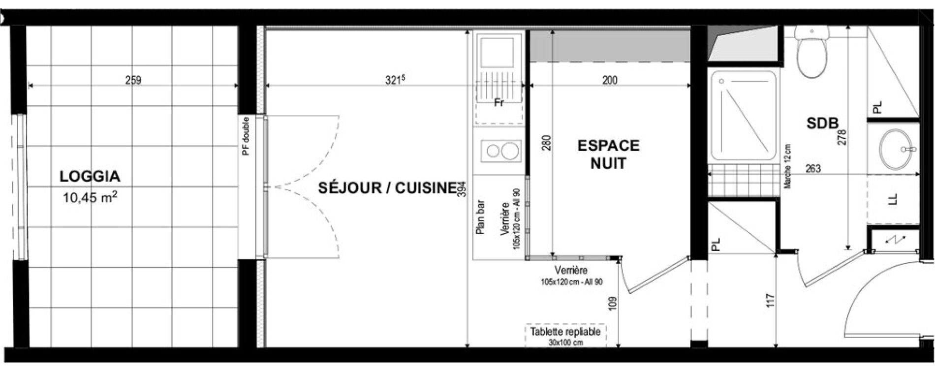 Appartement T1 bis de 30,34 m2 &agrave; Castelnaudary Centre