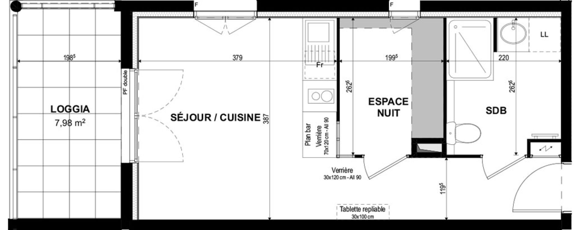 Appartement T1 bis de 30,39 m2 &agrave; Castelnaudary Centre
