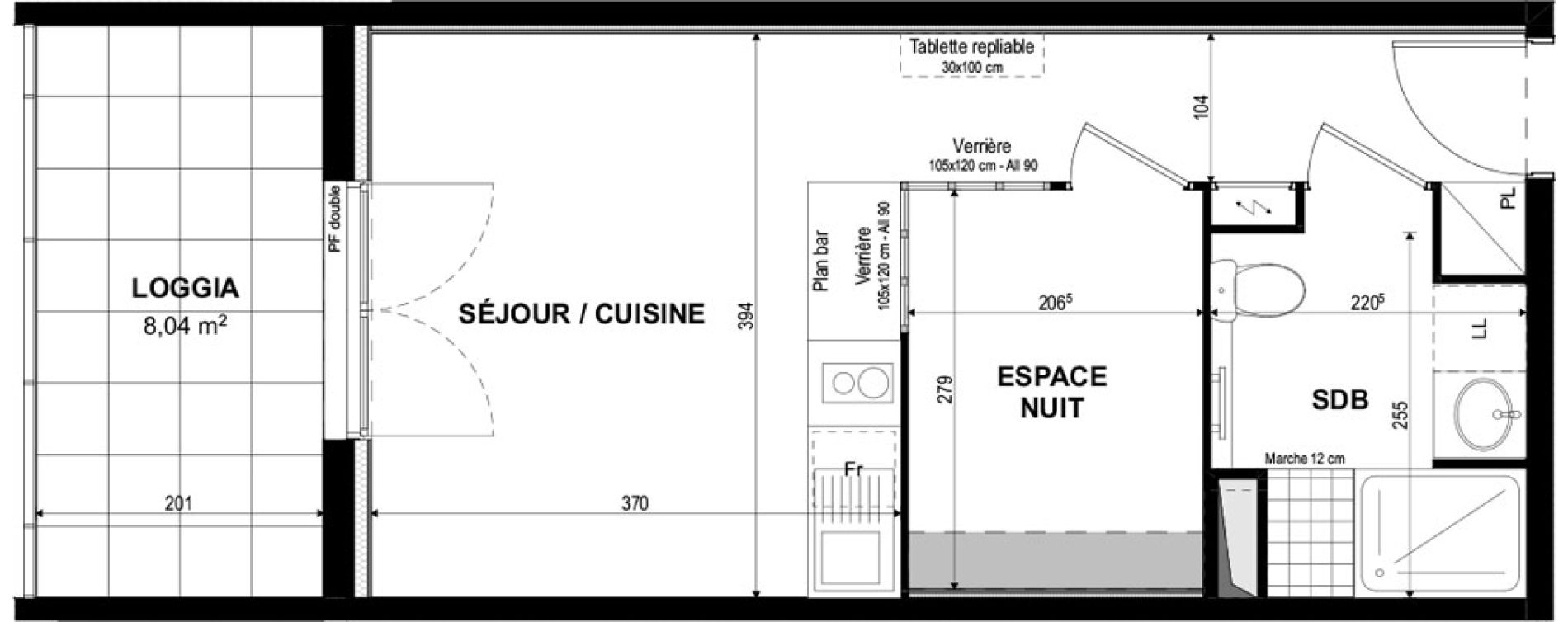 Appartement T1 bis de 30,48 m2 &agrave; Castelnaudary Centre