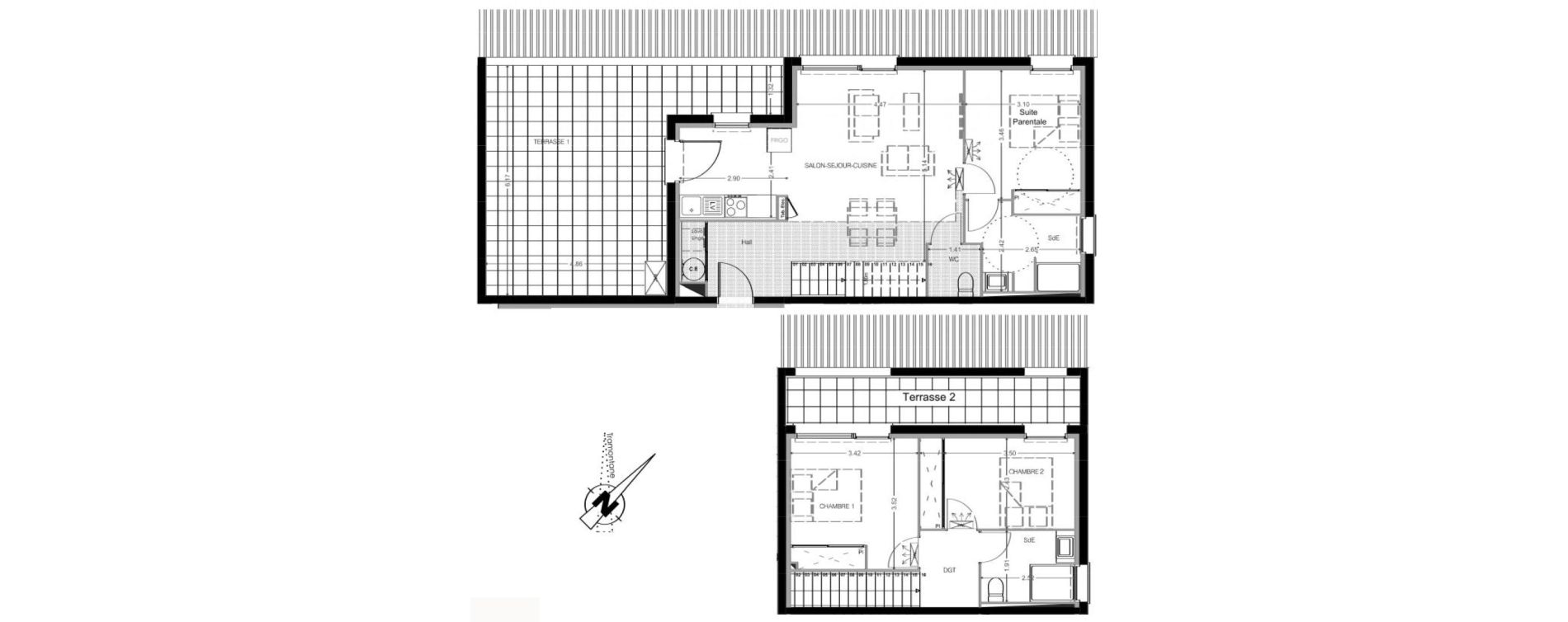 Duplex T4 de 87,00 m2 &agrave; Leucate Centre