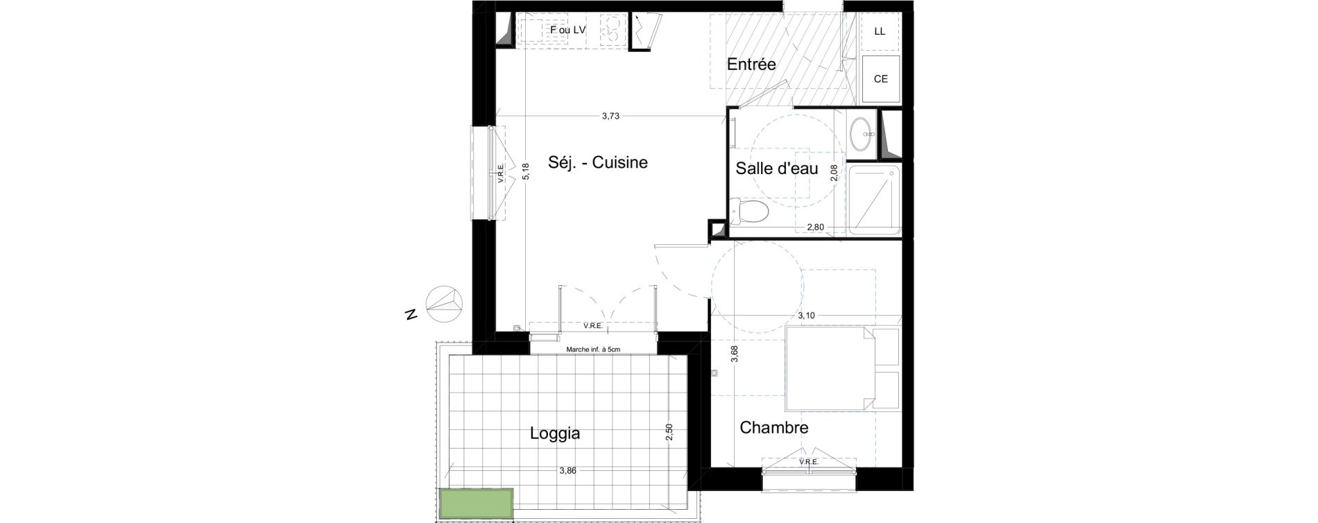 Appartement T2 de 39,56 m2 &agrave; Narbonne Centre