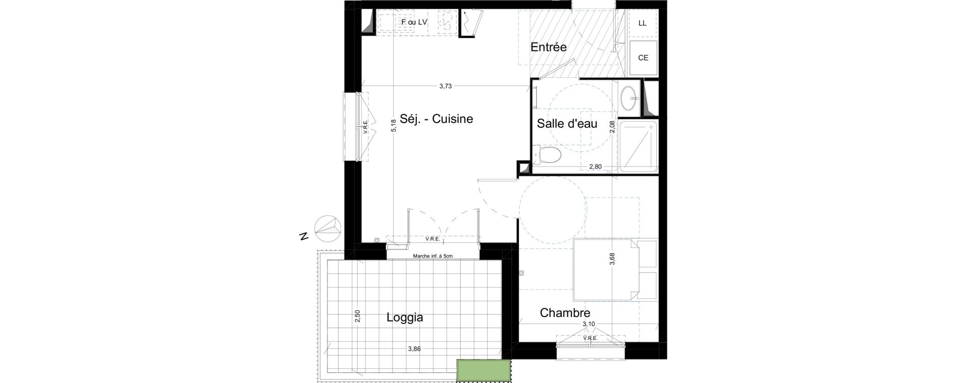 Appartement T2 de 39,82 m2 &agrave; Narbonne Centre
